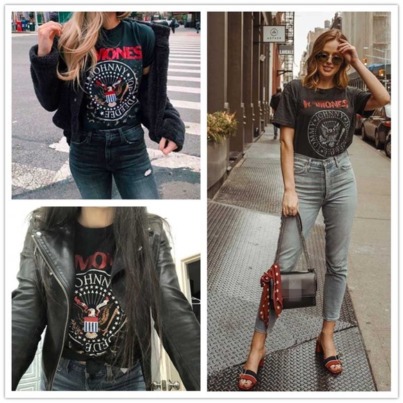 Black Ramones band Leopard Print Graphic TEe - Picture 6 of 7